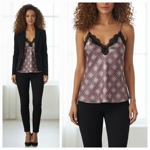 Victoria's Secret Pink and Black Houndstooth Tweed Satin Lace Cami Size Small